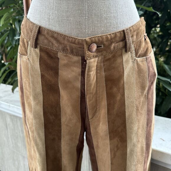 Vintage Escada Patchwork Suede Pants 70s Flare Boho Festival Leather Size M WOW - Picture 2 of 10
